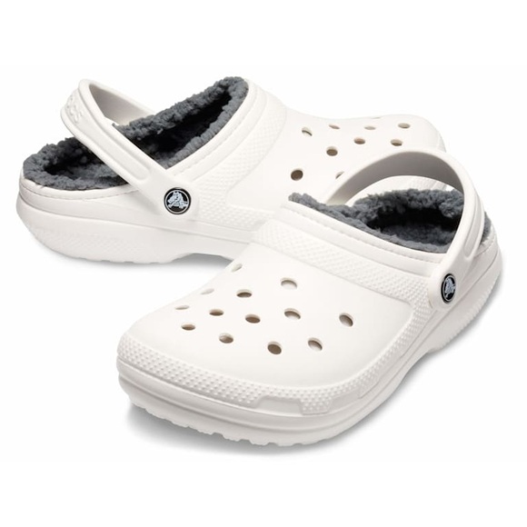 CROCS Shoes - CROCS classic lined White Slippers with Gray Interior slip-on clog shoe 8